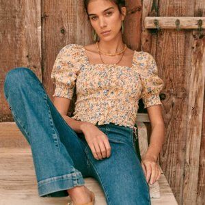 Sezane MIRTHA BLOUSE  Jardin Printanier Jaune Bleu (size 2)